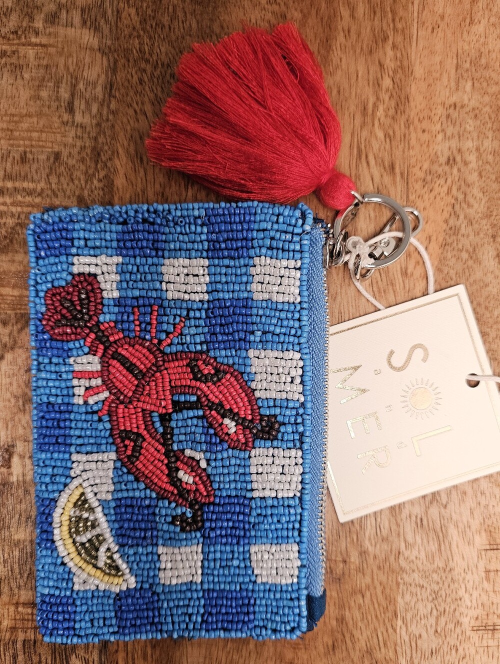 NWT Sol & Mer Beaded Lobster Lemon Coin Pouch